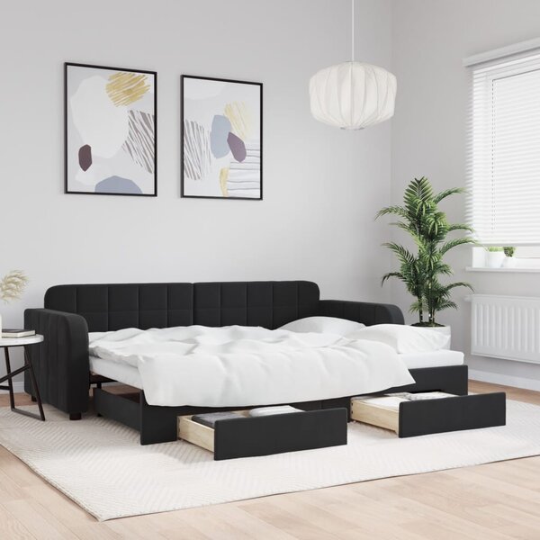 Válenda s přistýlkou a zásuvkami černá 80 x 200 cm samet 3196974