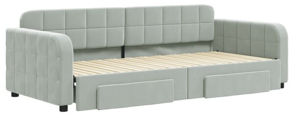 Válenda s přistýlkou a zásuvkami světle šedá 90 x 200 cm samet 3196977