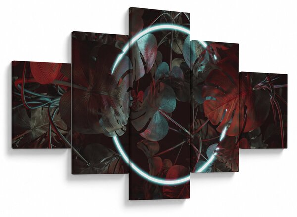 Obraz - Neonový kruh mezi palmami (125x70 cm)