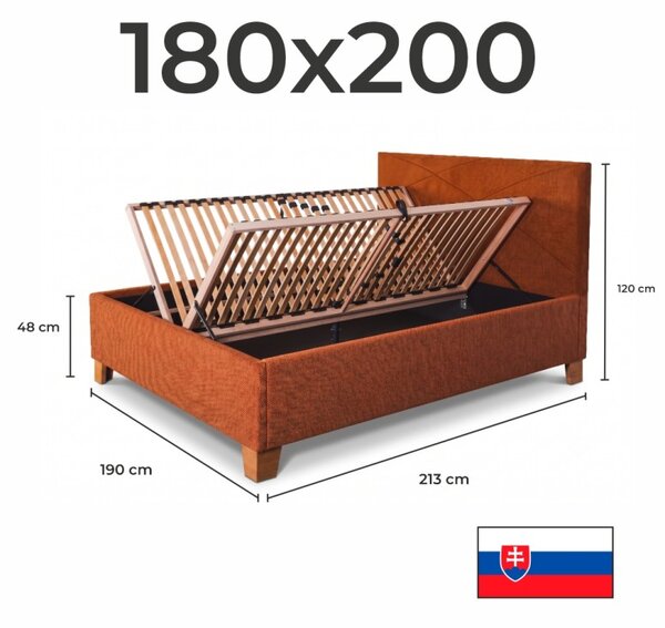 Postel čalouněná ZINNA + lamelový rošt + matrace EMI