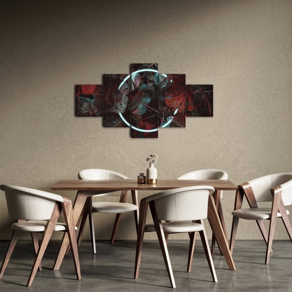Obraz - Neonový kruh mezi palmami (125x70 cm)