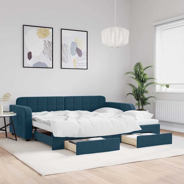 Válenda s přistýlkou a zásuvkami modrá 90 x 200 cm samet 3196976