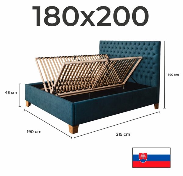 Postel čalouněná CASTEL + lamelový rošt + matrace EMI
