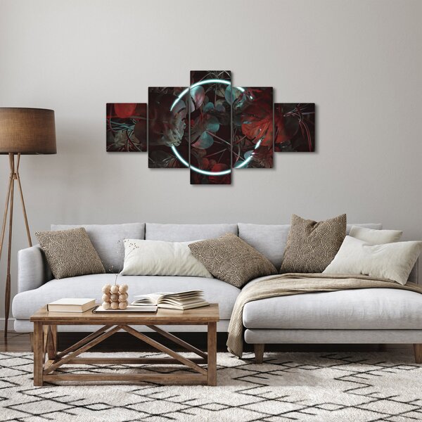 Obraz - Neonový kruh mezi palmami (125x70 cm)
