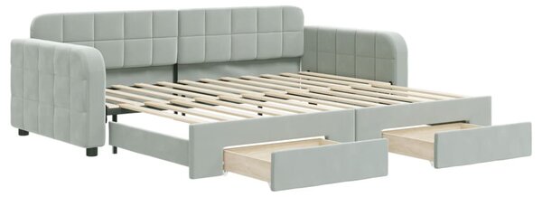 Válenda s přistýlkou a zásuvkami světle šedá 90 x 200 cm samet 3196977