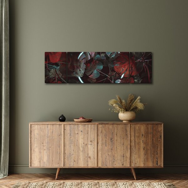 Obraz - Neonový kruh mezi palmami (170x50 cm)
