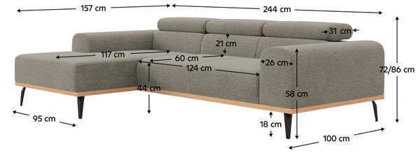 KONDELA Rohová sedací souprava s elektrickou funkcí výsuvu, hnědošedá Taupe, levá, KARLO
