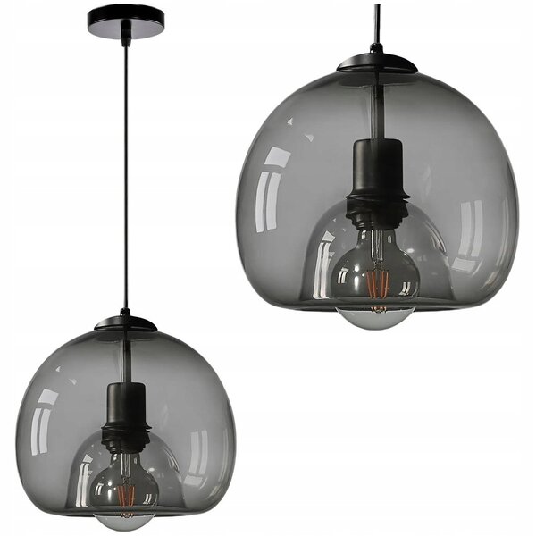 ZÁVĚSNÁ LAMPA STROPNÍ LUSTR E27 SKLENĚNÁ ŠEDÁ