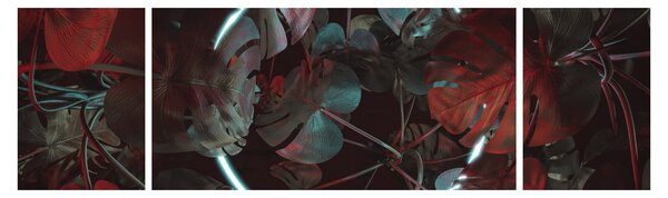 Obraz - Neonový kruh mezi palmami (170x50 cm)