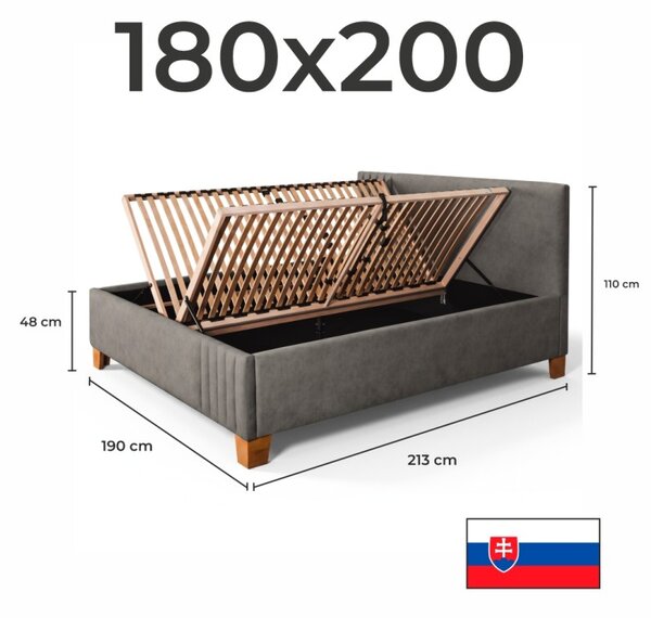 Postel čalouněná RONIA + lamelový rošt + matrace EMI