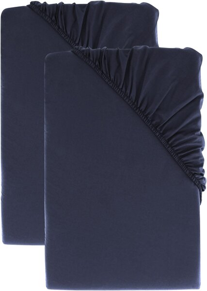 Livarno home Sada perkálových napínacích prostěradel, 90-100 x 200 cm, navy modrá, 2dílná (800010781)