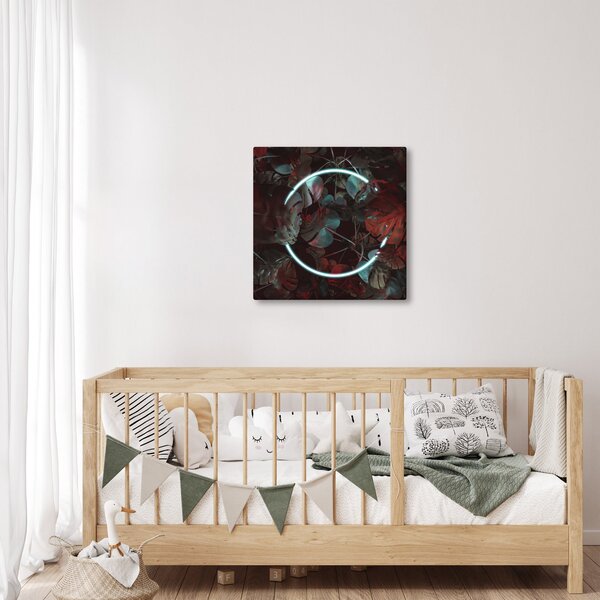 Obraz - Neonový kruh mezi palmami (30x30 cm)