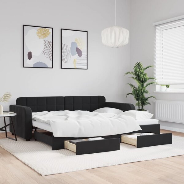 Válenda s přistýlkou a zásuvkami černá 90 x 190 cm samet 3196992