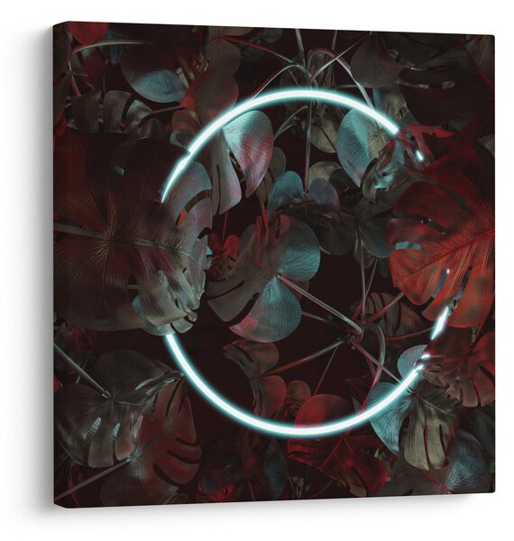 Obraz - Neonový kruh mezi palmami (30x30 cm)