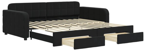 Válenda s přistýlkou a zásuvkami černá 100 x 200 cm samet 3196988