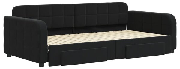 Válenda s přistýlkou a zásuvkami černá 100 x 200 cm samet 3196988