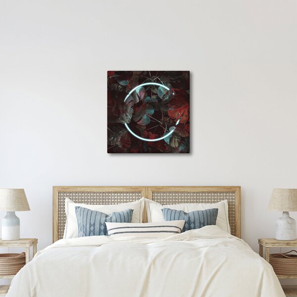 Obraz - Neonový kruh mezi palmami (30x30 cm)