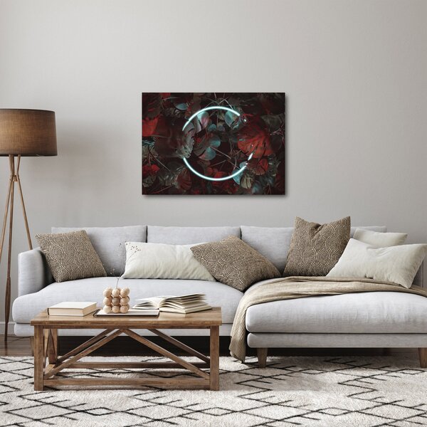 Obraz - Neonový kruh mezi palmami (70x50 cm)
