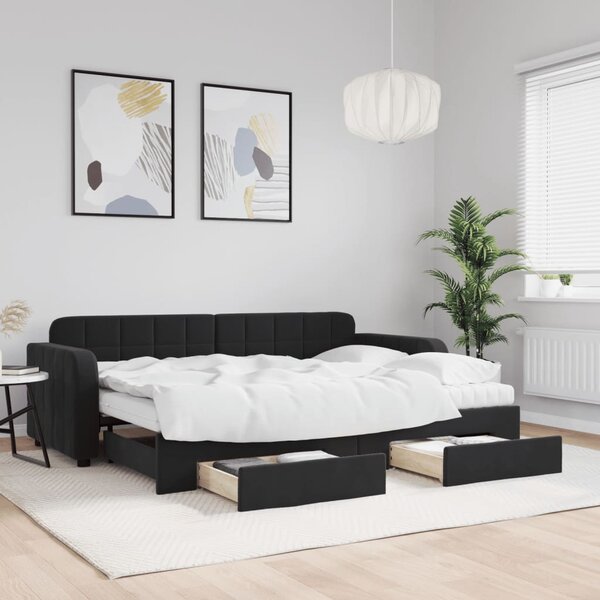 Válenda s přistýlkou a zásuvkami černá 80 x 200 cm samet 3196998