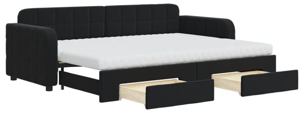 Válenda s přistýlkou a zásuvkami černá 80 x 200 cm samet 3196998