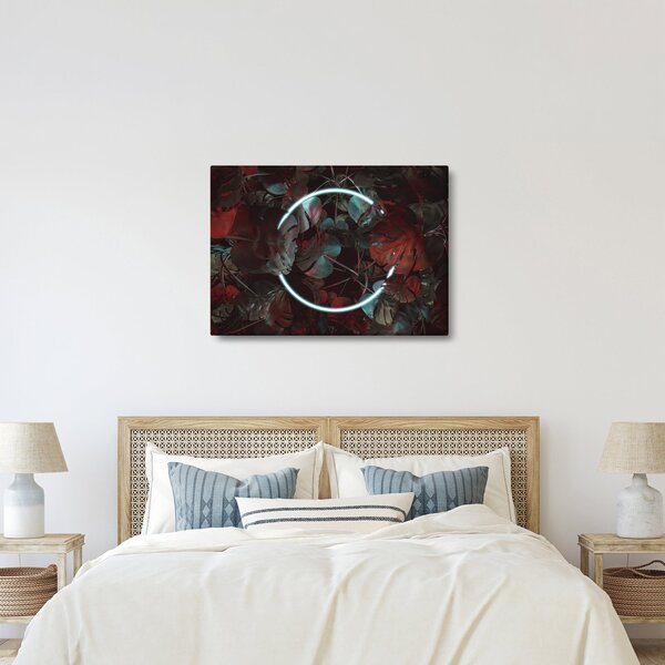 Obraz - Neonový kruh mezi palmami (70x50 cm)