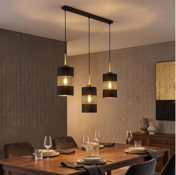 LED Lustr na lanku BOGART 3xE27/15W/230V černá/zlatá