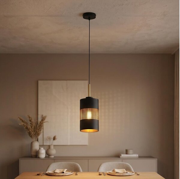 LED Lustr na lanku BOGART 1xE27/15W/230V černá/zlatá