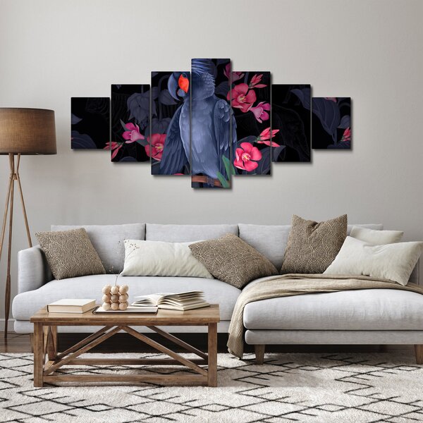 Obraz - Papoušek mezi květy (210x100 cm)