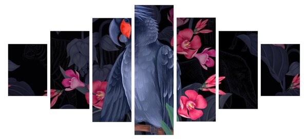 Obraz - Papoušek mezi květy (210x100 cm)