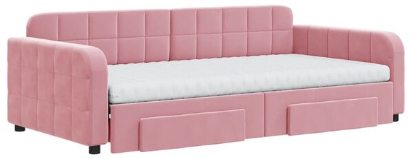 Válenda s přistýlkou a zásuvkami růžová 100 x 200 cm samet 3197011