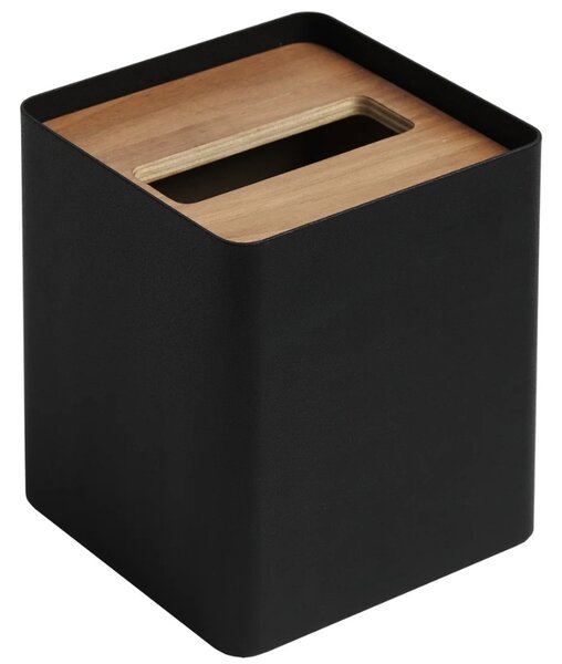 YAMAZAKI Černý kovový box na ubrousky Rin 13 x 13 cm