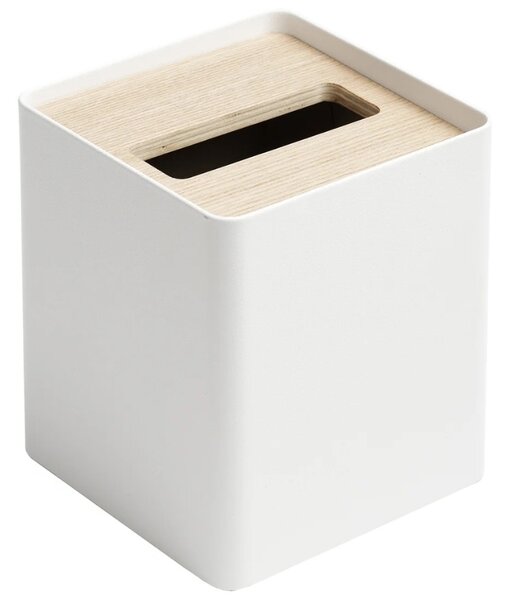 YAMAZAKI Bílý kovový box na ubrousky Rin 13 x 13 cm