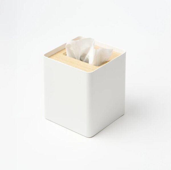 YAMAZAKI Bílý kovový box na ubrousky Rin 13 x 13 cm