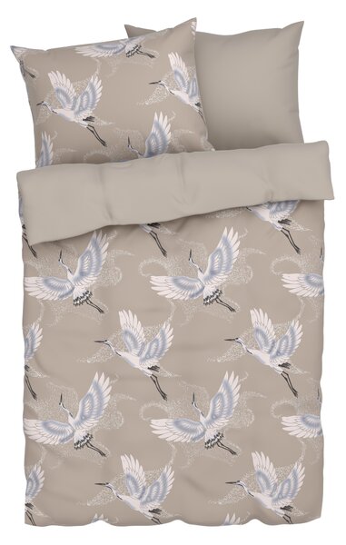 Livarno home Saténové ložní povlečení 220 x 240 cm, 70 x 90 cm (jeřáb/béžová) (100394418003)