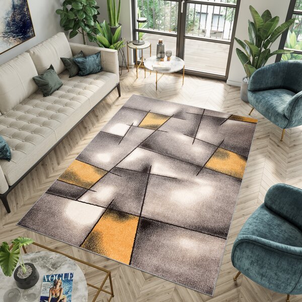 Makro Abra Kusový koberec FIESTA 36301/37225 Geometrický šedý žlutý Rozměr: 80x150 cm