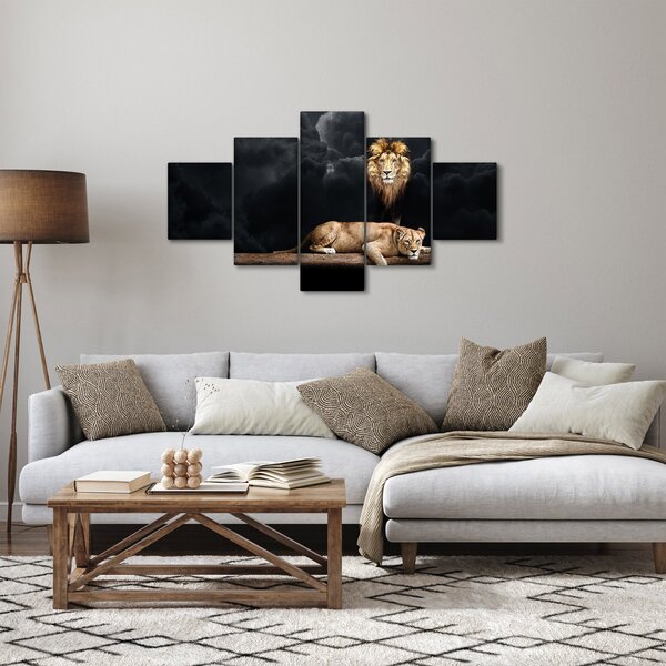 Obraz - Lev a lvice v oblacích (125x70 cm)