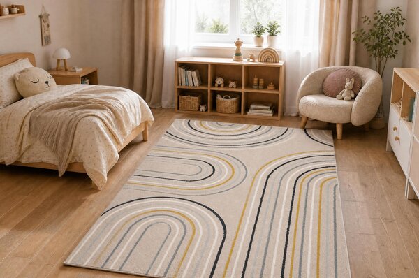 Makro Abra Moderní kusový koberec KIDDO 6107 Geometrický krémový bílý Rozměr: 80x150 cm