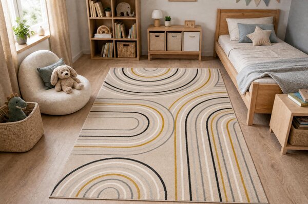 Makro Abra Moderní kusový koberec KIDDO 6107 Geometrický krémový bílý Rozměr: 80x150 cm
