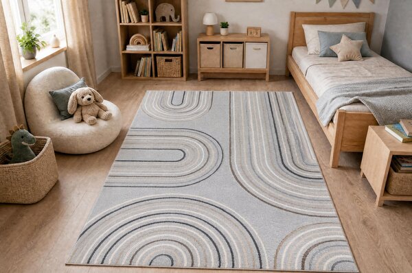 Makro Abra Moderní kusový koberec KIDDO 6107 Geometrický světle šedý krémový Rozměr: 80x150 cm