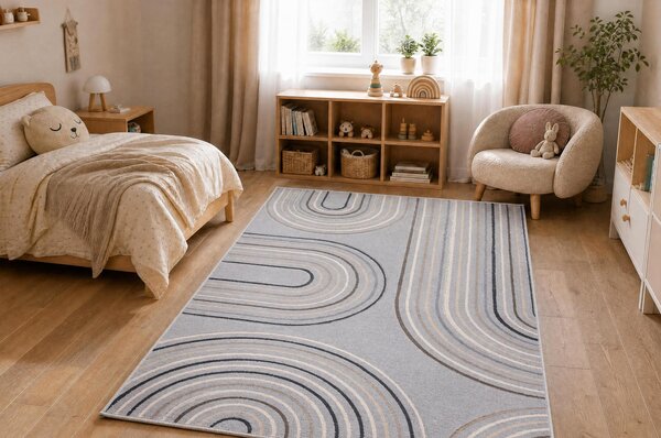Makro Abra Moderní kusový koberec KIDDO 6107 Geometrický světle šedý krémový Rozměr: 80x150 cm