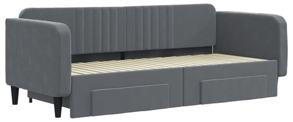 Válenda s přistýlkou a zásuvkami tmavě šedá 90 x 200 cm samet 3197112
