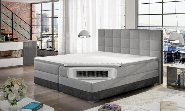 Postel Boxspring Damasia, šedá / modrá (DMS 09)