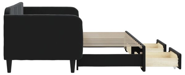 Válenda s přistýlkou a zásuvkami černá 90 x 200 cm samet 3197115