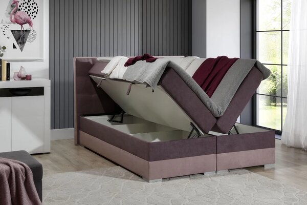 Postel Boxspring Damasia, šedá / modrá (DMS 09)