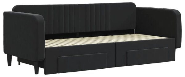 Válenda s přistýlkou a zásuvkami černá 90 x 200 cm samet 3197115