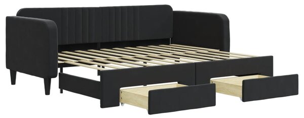 Válenda s přistýlkou a zásuvkami černá 90 x 200 cm samet 3197115
