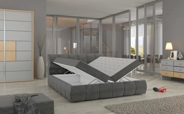 Postel Boxspring Vincenzia 200x180, šedá (látka - bvi 04)