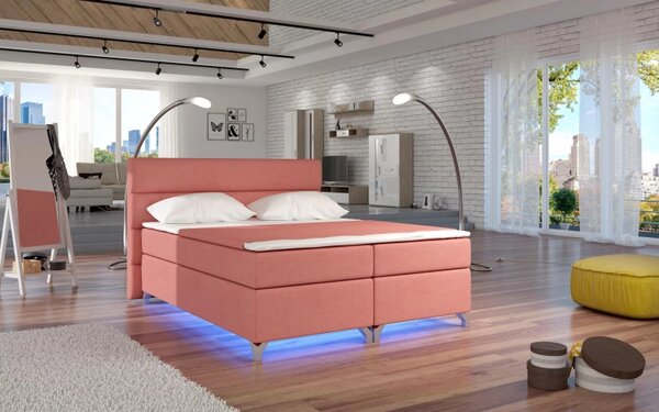 Postel Boxspring Amadeus + LED 200x180, sv. modrá (látka - bao 19)