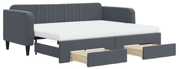 Válenda s přistýlkou a zásuvkami tmavě šedá 90 x 200 cm samet 3197136