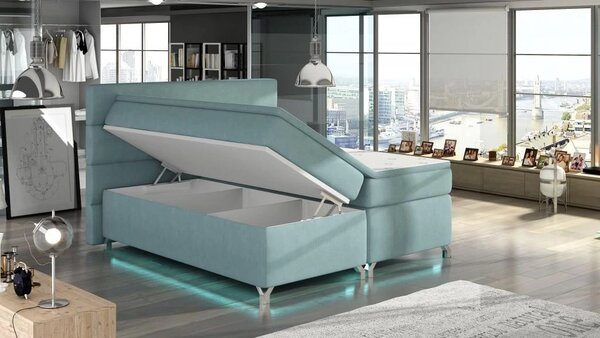Postel Boxspring Amadeus + LED 200x180, sv. modrá (látka - bao 19)